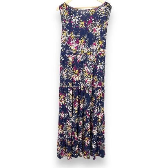 Garnet Hill Navy Blue Floral Maxi Dress With Tiered Hem V Neck Women's M - Picture 2 of 7